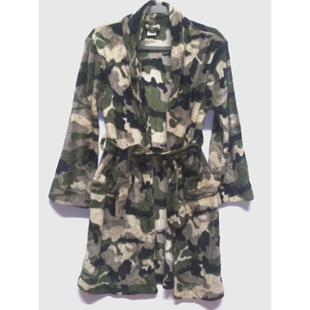 Boy's Bath Robe XL Fleece Camo Camouflage Faded Glory PLUSH SOFT belted pockets